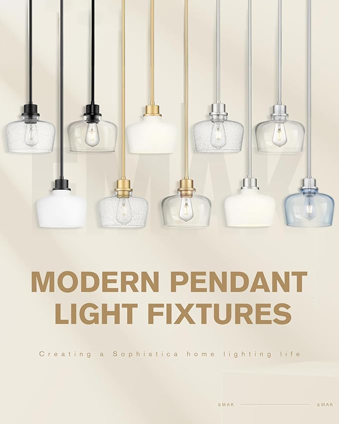 Emak Modern Pendant Lights Kitchen Island, 8 Inch Gold Pendant Light with Milk Glass Shade, Hanging Light Fixture for Kitchen Island, Dining Room, Bathroom, Bedroom, PL122-GD-ML