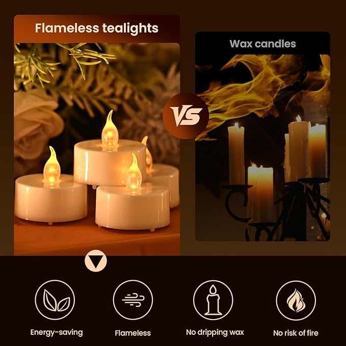 JOSU 24PCS Flameless Tea Lights Candles with Remote Timer, Led Battery Operated Electric Votive Candle for Wedding Centerpiece Table Decorations, Flickering Tealight Candles for Home Party Decor