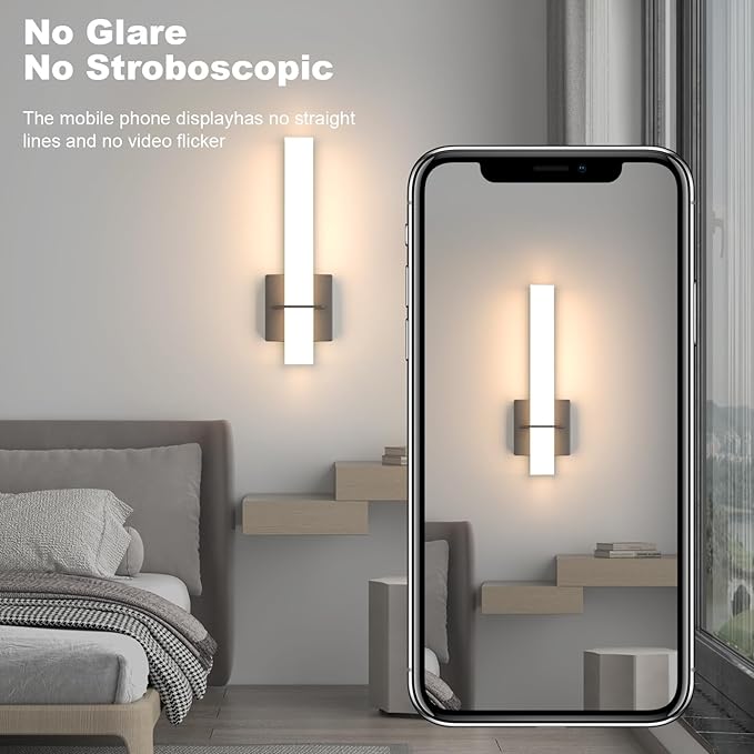 15.7inches Modern Led Wall Sconces,18W 3000K 1200Lumen Bathroom Vanity Wall Lights with White Acrylic Lampshade,Indoor Hardwired Wall Lamp for Bedroom Living Room(Black,2-Pack)