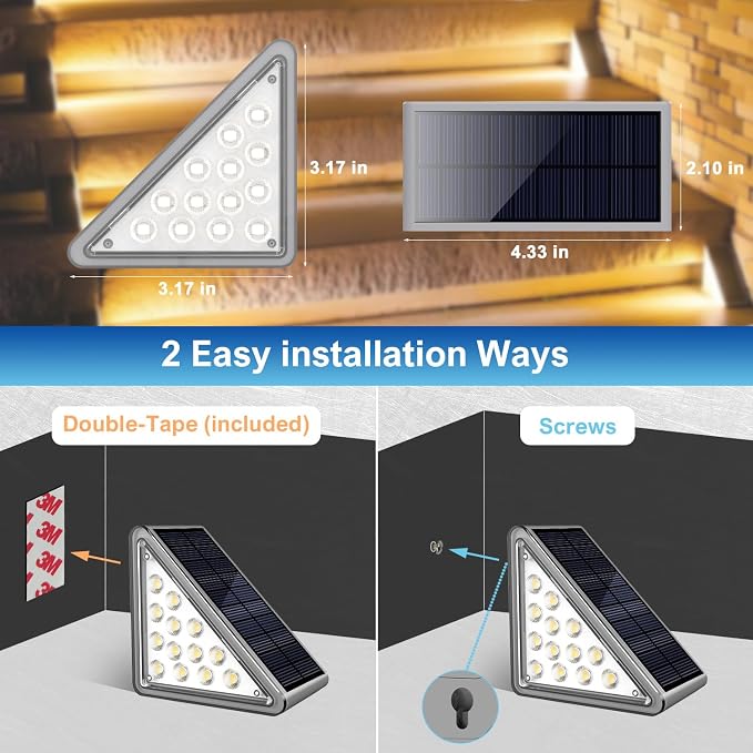 JEJOT Solar Step Lights Outdoor Waterproof IP65,Warm White Solar Stair Lights, Outdoor Light Decor for Stair, Deck, Step, Porch and Outside Patio, 16 Pack