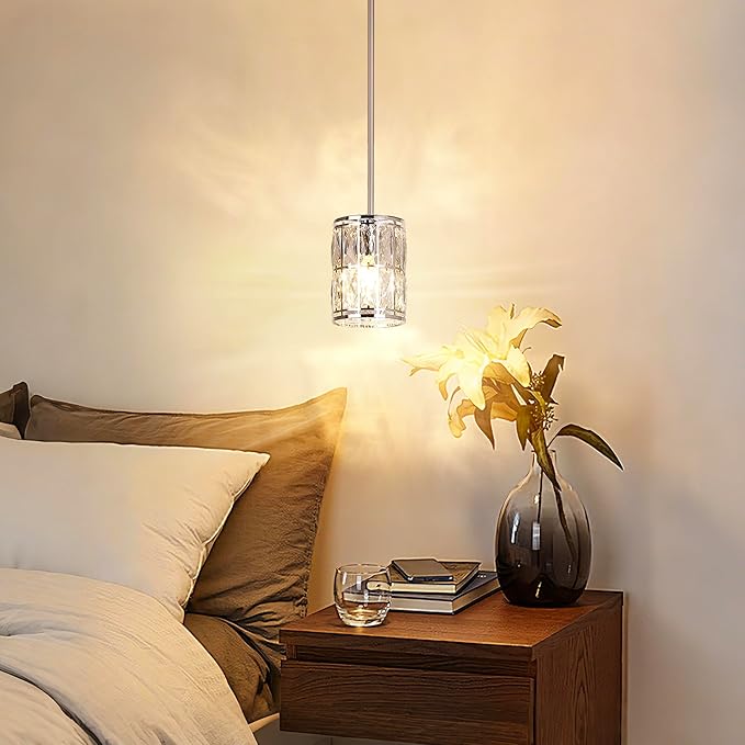 3-Pack Crystal Pendant Light, Modern Chrome Finish Hanging Lighting with Clear Crystal, Adjustable Height Mini Island Light Fixture for Kitchen, Dining Room and Living Room
