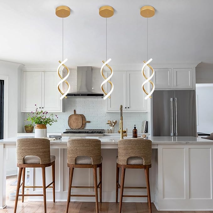CANEOE LED Pendant Light Fixtures,Gold Modern Led Pendant Light Kitchen Island,Adjustable Height Kitchen Hanging Light Fixture Modern Island Light for Island Dining Room Pendant Lamp,1 Pack