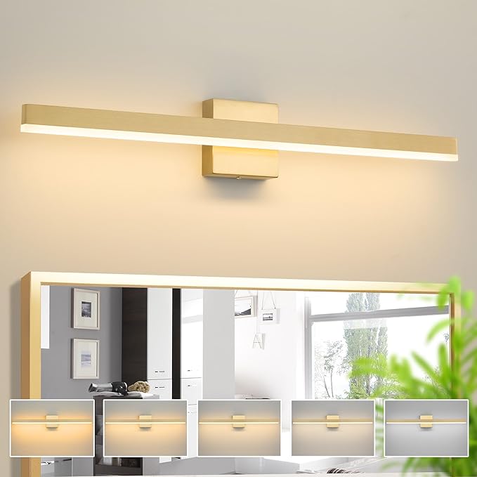 Gold Bathroom Vanity Light 31.5 inch, 26W Dimmable 5CCT LED Modern Bathroom Light Fixture Over Mirror, ETL Certificated
