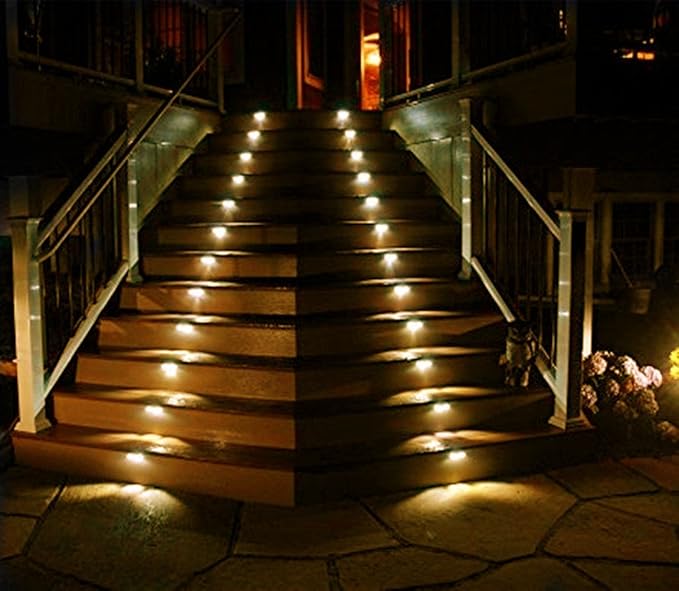 Lightess Outdoor Waterproof Solar Step Deck Lights Warm White 6 Pack | Solar Powered LED Stair Light, Waterproof Stainless Steel Shell, Outdoor Mount Fit Steps Patio Garden Yard Path Decoration