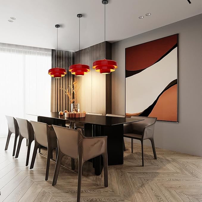2PCS Red Pendant Lights, Nordic Flush Mount Ceiling Light with E26 Base, Adjustable Farmhouse Hanging Light for Bedroom, Pantry, Bar, Cafe