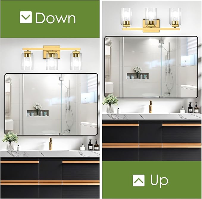 BesLowe 19‘’ 3-Light Bathroom Light Fixture, Modern Gold Bathroom Vanity Light Over Mirror, Matte Gold Wall Lamp, Sconces Wall Lighting Fixture for Living Room Bedroom Hallway