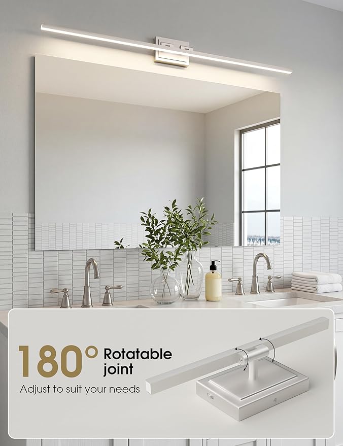 VOLISUN Modern Bathroom Vanity Light 48 inch, Rotatable, 30W Dimmable 5CCT Led Bathroom Light Fixture Over Mirror, Brushed Nickel Bar Vanity Light for Bathroom Mirror Cabinets-ETL Certificated