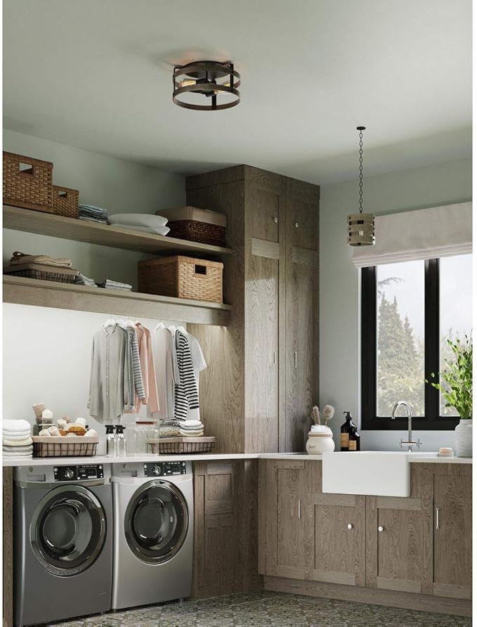 Progress Lighting Gulliver Collection 2-Light Weathered Gray Farmhouse Flush Mount Ceiling Light, 6.50x14.37x14.37
