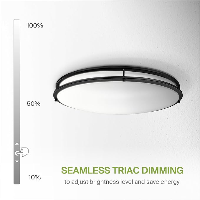 ASD LED 32" Oval Flush Mount Lighting, Close to Ceiling Light Fixture | 5CCT, Dimmable, ETL Listed | 50W 4195LM 2700-5000K 120V | Low Profile Double Ring Lamp | Black