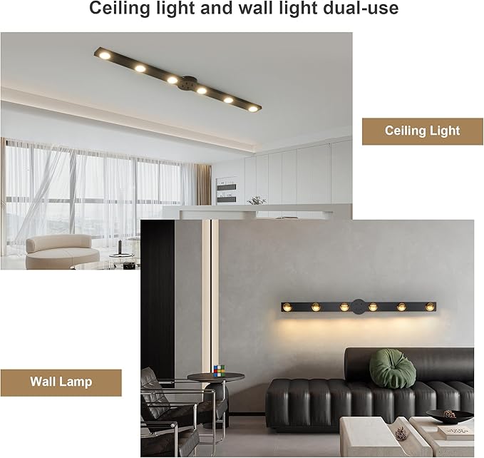 Garwarm Modern Ceiling Light Track Lighting, 47 Inch Dimmable LED Kitchen Ceiling Light Fixture with Remote 6-Light LED Chandelier for Bedroom Dining Room 30W Black
