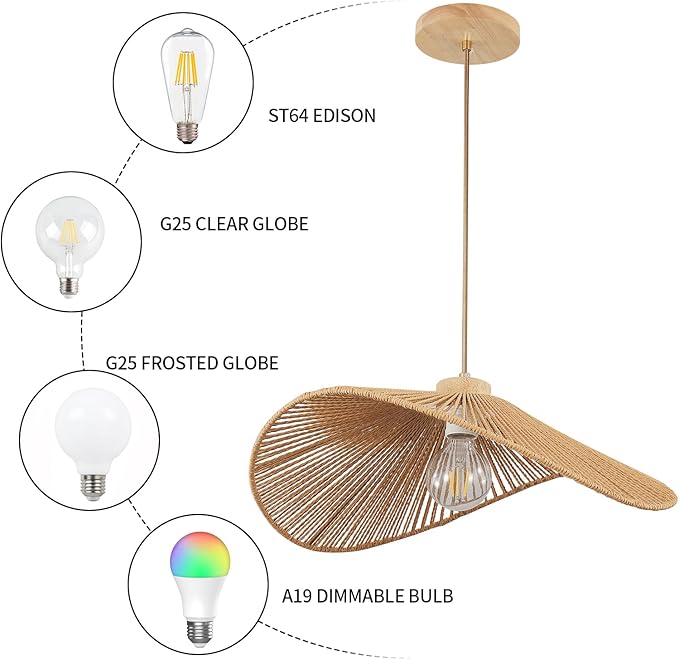 Rattan Hanging Lamp Boho Pendant Light Fixture Modern Style Hanging Light Bohia Natural Bamboo Handmade Hanging Lighting Set of 3