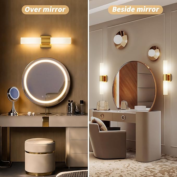 Kalium Bathroom Wall Sconce Fixture, 21 Inch Modern Vanity Lights with Frosted Glass Shade, Indoor Sconces Lighting Wall Decor Lamps for Bathrooms Living Room Stairs Bedroom (Gold)