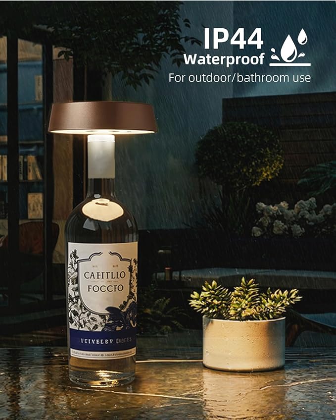 Wireless Bottle Lamp Shade, Rechargeable Wine Bottle Lights for Liquor Bottles, RGB, Touch Control 3 Color Temperatures, Dimmable, Outdoor Waterproof, Restaurant & Home Bar Décor, Gift, Brown 1Pc