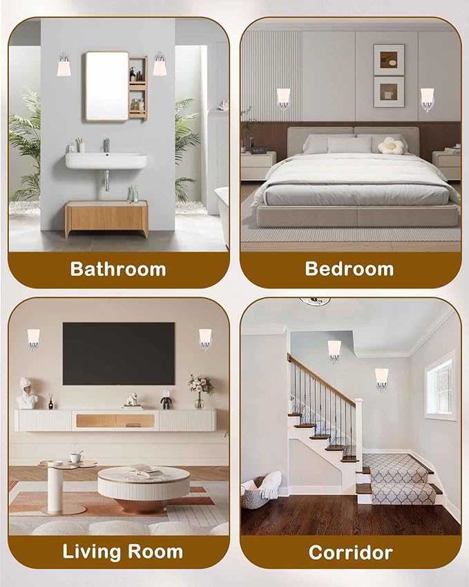 GRUENLICH Wall Sconces for Bathroom, Brushed Nickel Vanity Light Fixture Over Mirror, Single Hardwired Sconce with Frosted Glass Shades for Bedroom, Living Room, Modern Home Decor