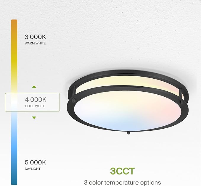 ASD LED 16" Round Flush Mount Lighting, Close to Ceiling Light Fixture | 3CCT, Dimmable, Energy Star, ETL Listed | 24W 1854LM 3000-5000K 120V | Low Profile Double Ring Lamp | Dark Bronze