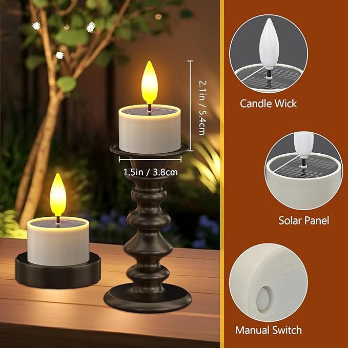 PChero Solar Tea Lights Outdoor Waterproof, 6Pcs Rechargeable Dusk to Dawn Candles, Flameless Flickering LED Votives Candles for Patio Lantern, Garden Decor, Mason Jar, Camping Table, 1.5"x2.1"