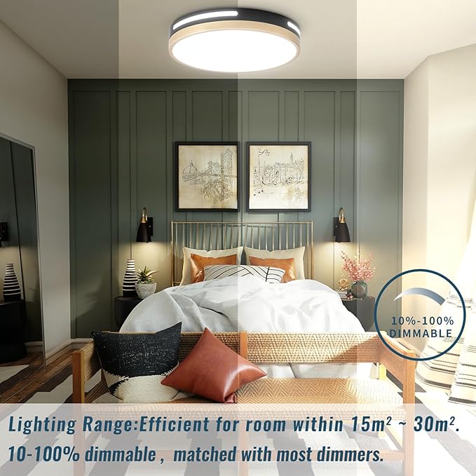 LED Ceiling Light Flush Mount Black and Gold,24W Kitchen Light Fixture Ceiling Mount 2 Pack,12 inch Close to Ceiling Light Fixture 5CCT for Bedroom,Bathroom,Living Room