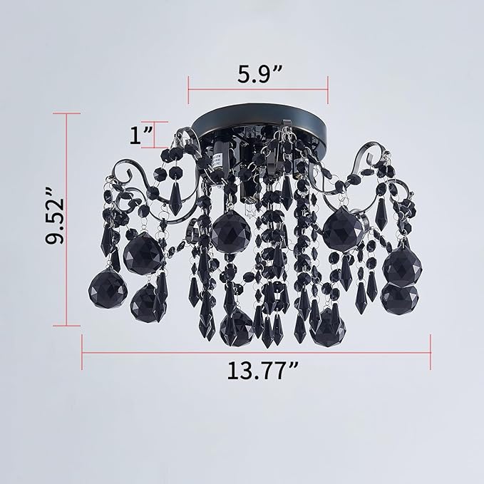 Rain Drop Crystal Small Crystal Chandelier Ceiling Light 3-Light Fixture Modern Chrome Iron Material Suitable for Bedrooms, Hallways, Walk-in Closets, Entryways, Stairwells (Black)