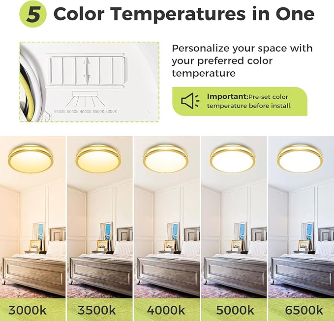 hepside 1 Pack Flush Mount Ceiling Light Fixture, Dimmable & 5CCT Ceiling Light Black, 10inch 15W 3000K 3500K 4000K 5000K 6500K Adjustable Ceiling Lamps for Kitchen Bathroom Bedroom Hallway