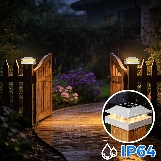 Peasur 4x4 Post Solar Lights 6 Pack, 2 Modes 16 LED Solar Post Cap Light Waterproof, Deck Fence Post Solar Lights Powered Outdoor, Fit 4x4 Wood/Vinyl Posts for Porch Patio
