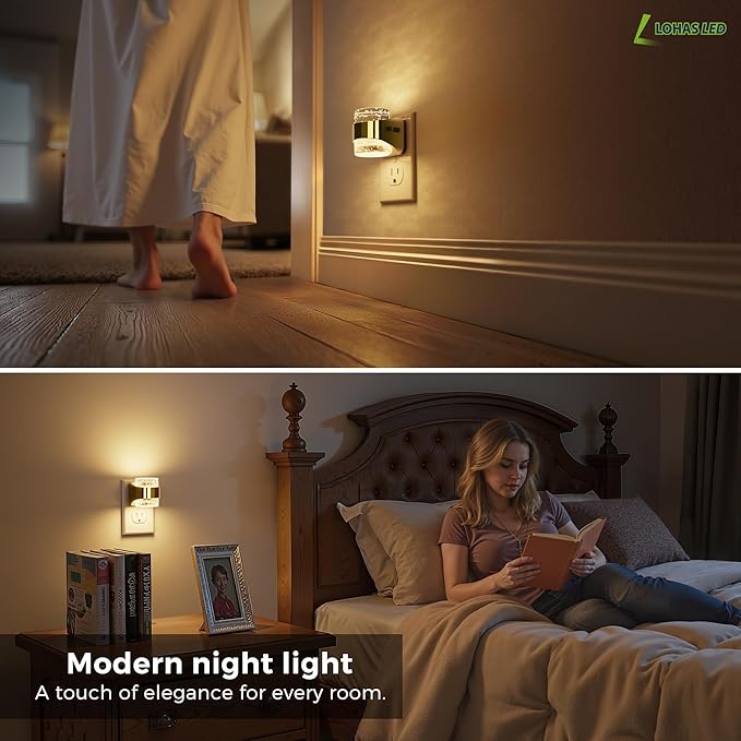 L LOHAS LED Night Light, 2 Pack 3000K Bubble Night Lights Plug into Wall, Acrylic Night Lights with Light Sensor, Adjustable Brightness,Plug in Nightlights for Rooms Bathroom Hallway