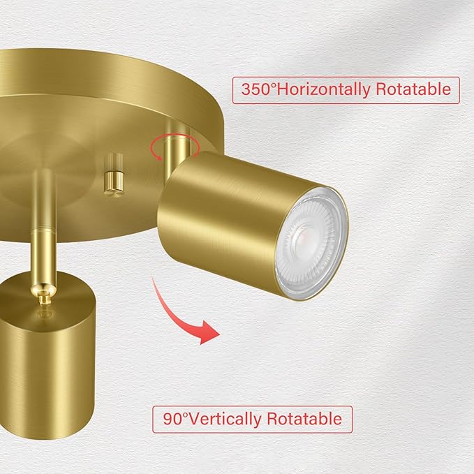 BoostArea LED 3 Light Track Lighting Kit, LED Track Lighting Fixtures, Gold Round Ceiling Spot Lighting, Flexibly Rotatable Light Head for Kitchen, Living Room, Bedroom, GU10 Bulb Not Included