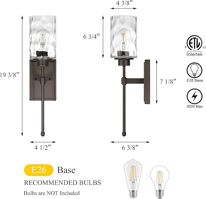 XiNBEi Lighting Wall Light 1 Light Wall Sconce with Glass, Classic Bathroom Vanity Light Dark Bronze Finish for Bedroom & Living Room XB-W1227-DB