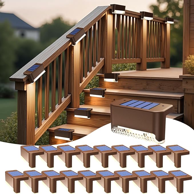 JJX Solar Lights Outdoor 20 Pack, Solar Fence Lights Deck Light for Patio Outdoor Decor, Fence Light Solar Powered for Stairs, Step, Railing and Yard (Warm White)