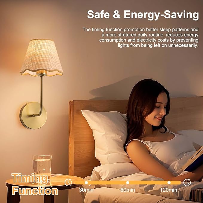 ADISUN Battery Operated Wall Sconce Set of 2, Gold Wall Lamps for Living Room, Rechargeable Bulbs, RGB. Rattan Shade Wireless Wall Lights for Bedroom Living Room Hallway Kitchen(Bulbs Included)