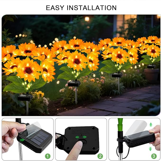 Solar Lights Outdoor, Gift for Women, Mom Grandma, 4 Pack with 24 Solar Sunflower Lights, Solar Flower Lights Waterproof, Sunflower Outside Decorative Stake Light for Landscape Yard Patio Lawn Pathway