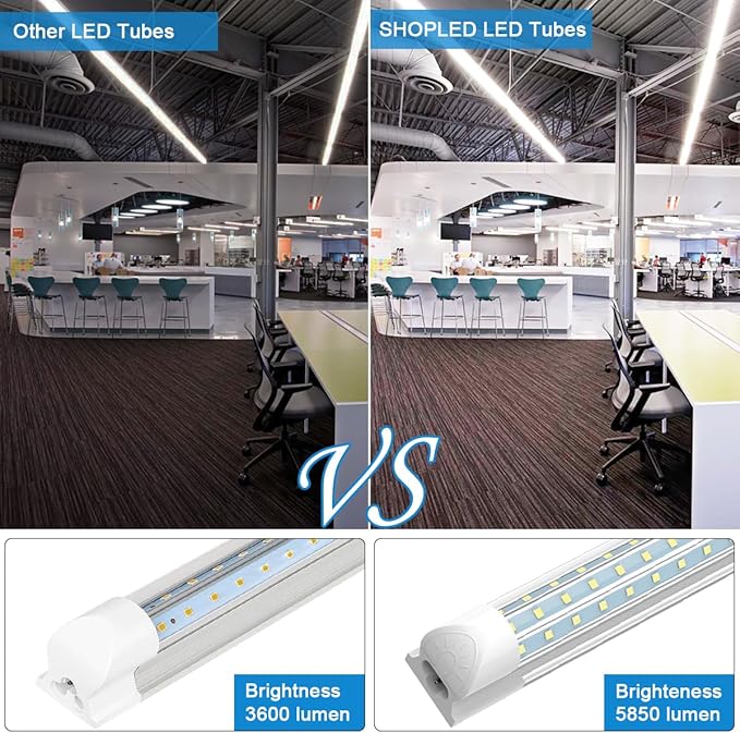(25 Pack) 4FT LED Shop Light, 45W 5850LM 6000K Cool White, D-Shape, Linkable T8 LED Tube Lights 4FT, 4 Foot Shop Lights for Workshop, Garage, Warehouse, Basement, ETL Listed