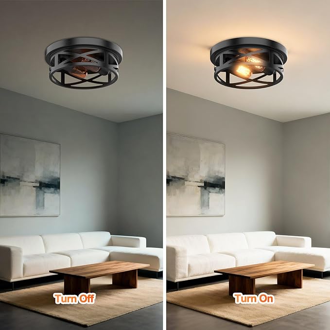Flush Mount Ceiling Light Fixture - 2 Light Modern Farmhouse Close to Ceiling Light Fixtures 10.63inch for Hallway, Kitchen, Entryway, Bedroom, E26 Socket