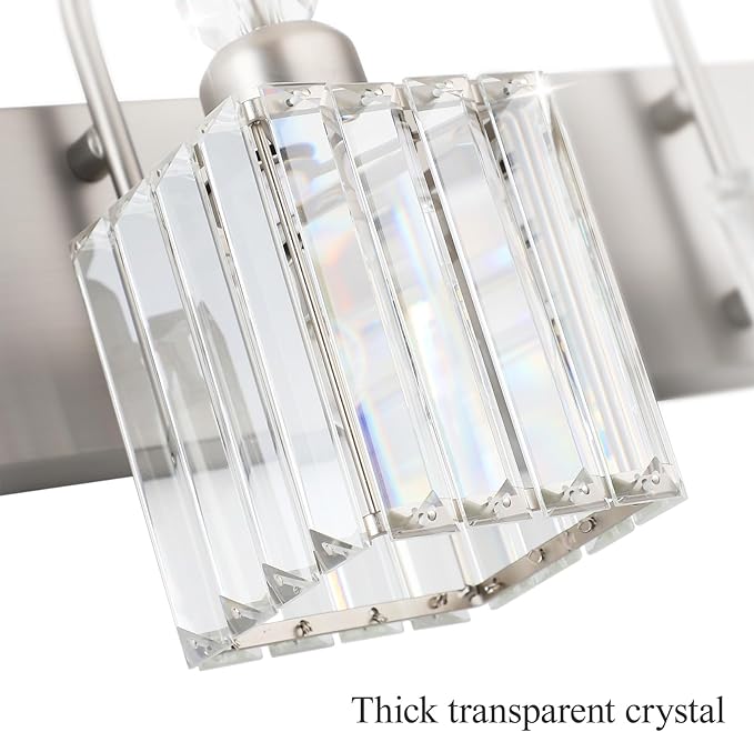 Ralbay Crystal Brushed Nickel Vanity Light for Bathroom 4-Light Modern Bathroom Light Fixtures