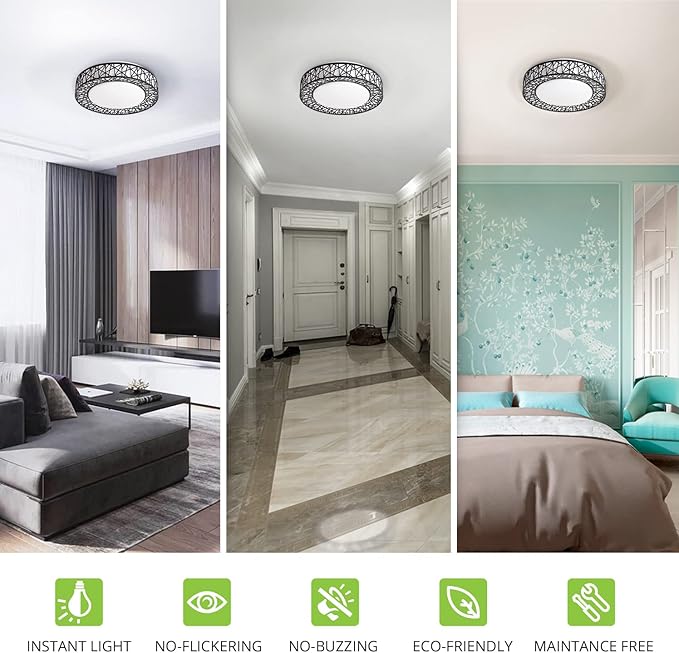ASD 16 Inch LED Flush Mount Ceiling Light Fixture for Bedroom, 28W 1576LM 5CCT 2700K-5000K, Triac Dimmable Lights, Dining, Living Room, Kitchen Lamps, Modern Home Lighting Fixtures, Black, ETL