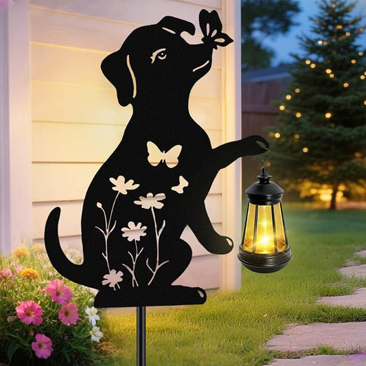 Solar Lights Outdoor Stakes, Metal Dog Solar Lights,Birthday Gifts for Women Mom Grandma, Waterproof Hanging Lantern Garden Ornaments Decor Outside Backyard, Yard Art, Patio, Pathway
