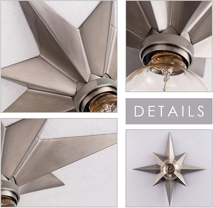 VILUXY Flush Mount Ceiling Light, Satin Nickel Star Light Fixtures Ceiling for Hallway, Entryway, Study Room, Bedroom