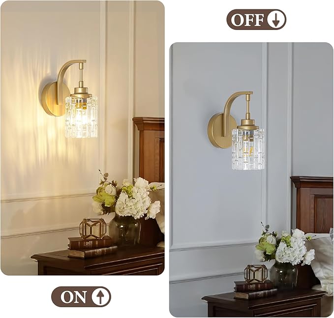 Gold Bathroom Wall Sconce Light,1-Light Vintage Brass Sconces with Clear Glass Shade,Hardwired Wall Mount Lighting for Mirror Bedroom Hallway Kitchen