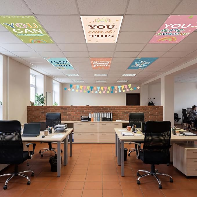 8Pcs Back to School Light Covers Decorations Set: 6Pcs Fluorescent Light Filters with 60 Magnets for Ceiling Colorful Triangle Dot Banner, Welcome First Day Decor for Classroom Office Party Supplies