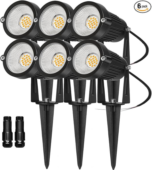 REEGOLD Low Voltage Landscape Lights Outdoor: 7W 700LM LED Landscape Lighting with Connectors for Tree Garden Yard Pathway | 12V 24V Warm White 2700K Spotlights | IP65 Waterproof | 6 Pack