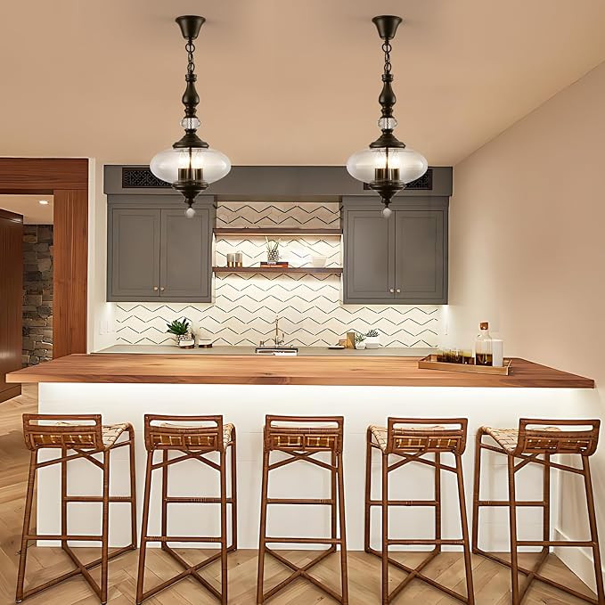 Black Pendant Light Farmhouse Pendant Lights Kitchen Island Glass Pendant Light Fixtures W 11.8 in. H 23.6 in.
