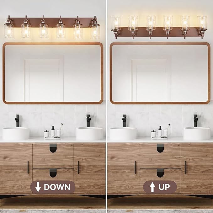 Lanhall 6-Light Bronze Bathroom Light Fixtures Over Mirror,Modern Bathroom Vanity Light with Clear Glass Shade, Wall Sconce for Bathroom Hallway Cabinet Bedroom Kitchen Living Room Foyer E26 Base