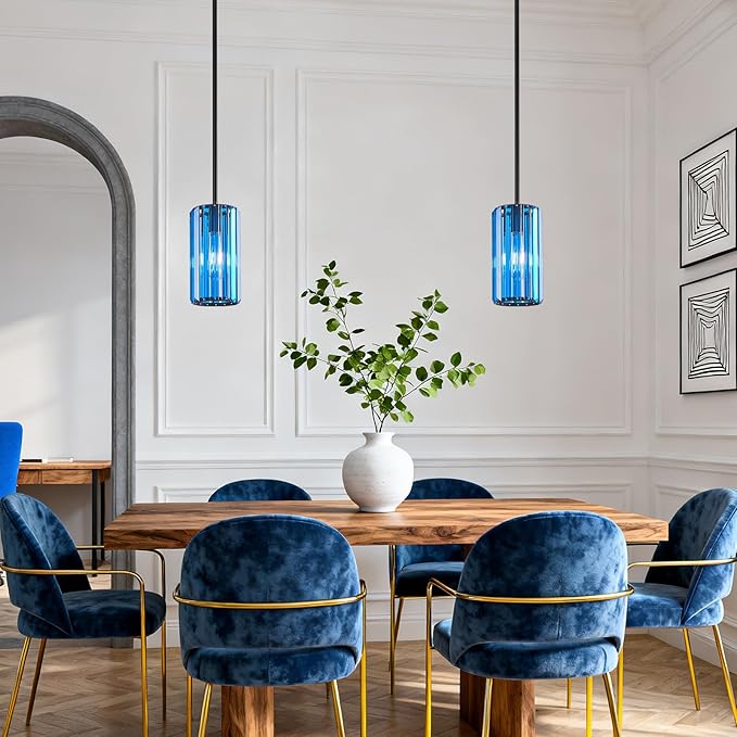 Modern Crystal Pendant Light Mini Dark Blue Chandeliers Adjustable Pendant Lights Fixture for Kitchen Island Dinning Room Corridor Bedroom(Dark Blue 1-Pack