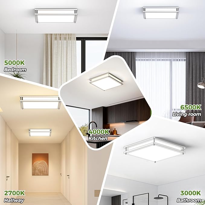 13 Inch Dimmable Square LED Ceiling Lights, 2-Pack 36W Brushed Nickel Flush Mount Light Fixtures, 3200LM Super Bright 2700K-6500K Adjustable Modern Ceiling Lamps for Bedroom Kitchen Bathroom Hallway