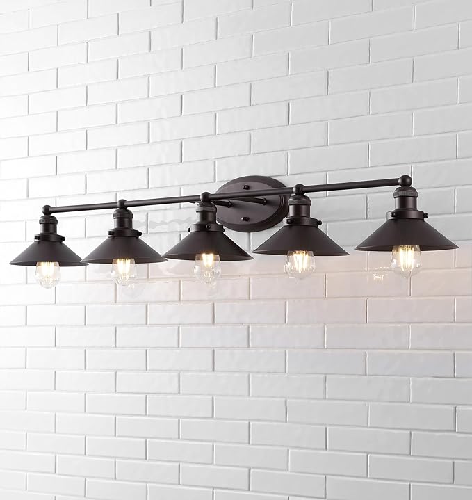JONATHAN Y 46" Oil Rubbed Bronze 5-Light Industrial Farmhouse Metal Vanity Light Wall Sconce, Metal Shade for Bathroom Mirror, Kitchen, Entryway, LED Bulb Included (JYL7905A)