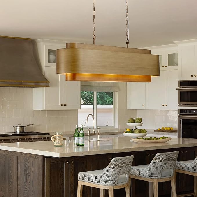40" Modern Farmhouse Linear Chandelier, Dining Room Light Fixture Over Table Kitchen Island Lighting Metal Rustic Industrial Pendant Light Brushed Brass