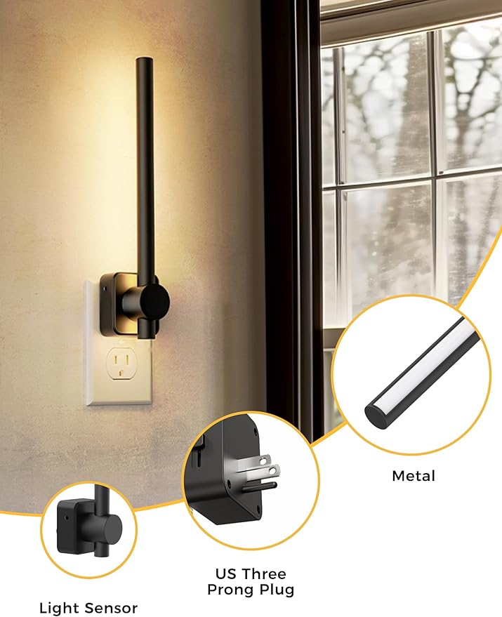 L LOHAS LED Night Light, [2 Pack] Night Lights Plug into Wall, 0-200LM Bathroom Nightlight, Dusk to Dawn Sensor 2W Dimmable Nightlights, Soft White 3000K, Modern Black Night Light for Mirror Restroom