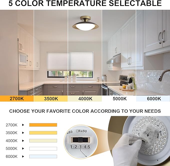 Dimmable Mid Century Modern Flush Mount Ceiling Light, Small LED Ceiling Light 5CCT 11.8in Black and Gold Kitchen Light Fxitures with Acrylic Shade for Hallway Entryway Bedroom Kitchen Laundry Room
