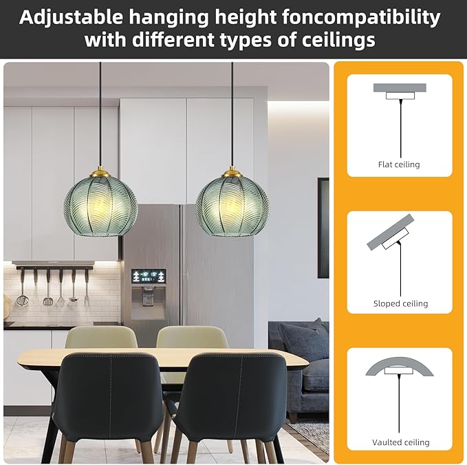 Mikeru Mint Glass Pendant Lights Kitchen Island Lighting Single Globe Pendant Light Fixtures Century Modern Kitchen Island Pendant Lighting for Bedroom Living Dining Room Light Fixture（Without Bulb）