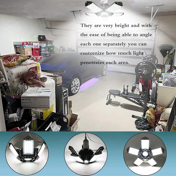 160W LED Garage Light 2Pack, 16000 Lumen Ceiling Lights with 5+1 Adjustable Panels, 6500K Daylight Light Bulb Fixture LED Lights for Garage, Workshop (New 160W 2Pack)