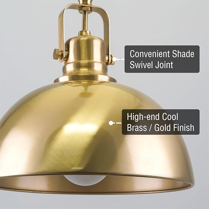 Kira Home Belle 9" Modern Industrial Gold Pendant Light with Dome Shade, Petit Retro Metal Gold Hanging Light, Cool Brass Finish